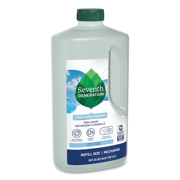 Natural Dishwashing Liquid, Free And Clear, 50 Oz Bottle, 3PK